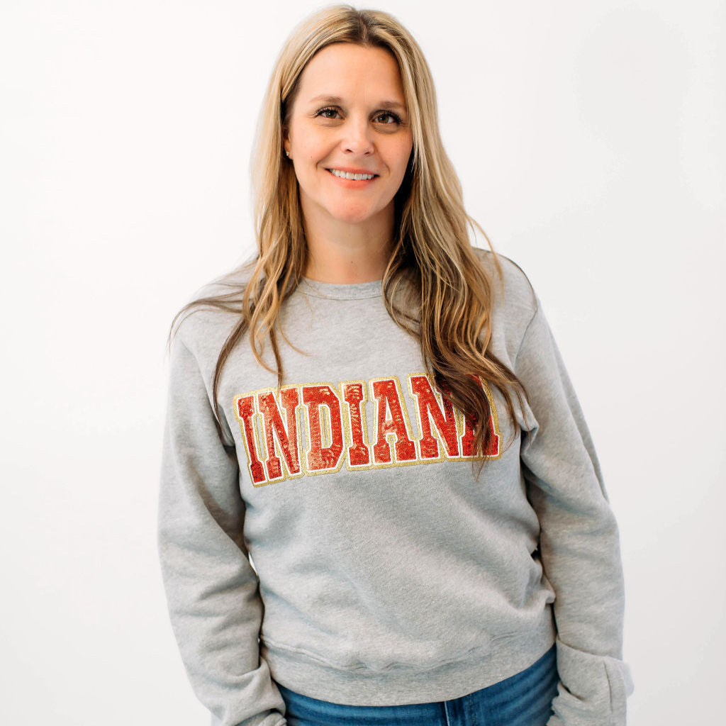 Indiana Sequin Women's Crewneck. Indiana gameday apparel