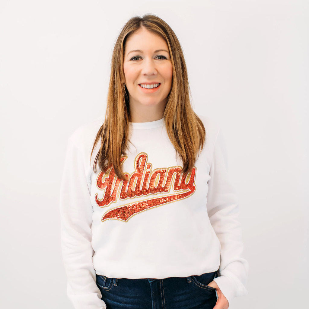 Indiana Athletic Sequin Women's Crewneck. Indiana gameday apparel