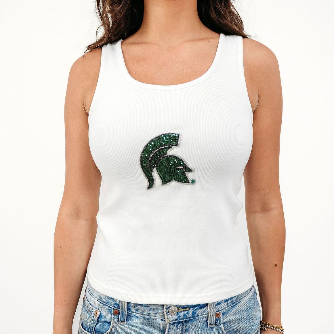 Michigan State Sequin Ribbed Tank