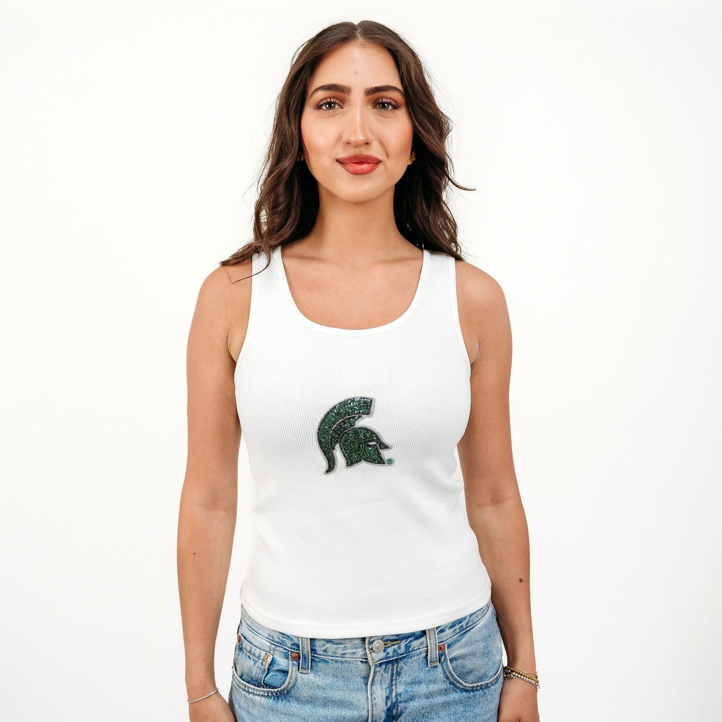 Michigan State Sequin Ribbed Tank