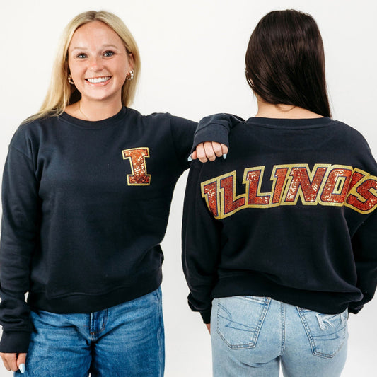 Illinois Logo Sequin Patch Crewneck