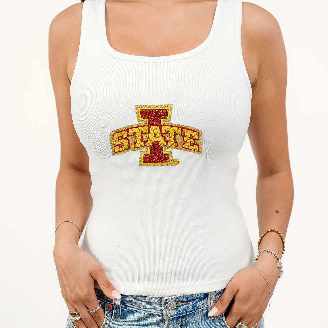Iowa State Sequin Ribbed Tank