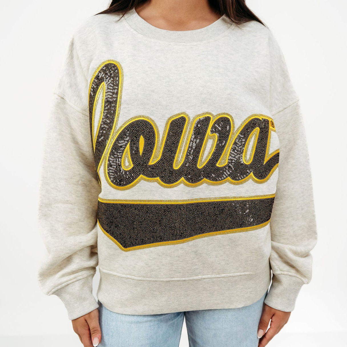 Iowa Hawkeyes Athletic Sequin Slouchy Crewneck
