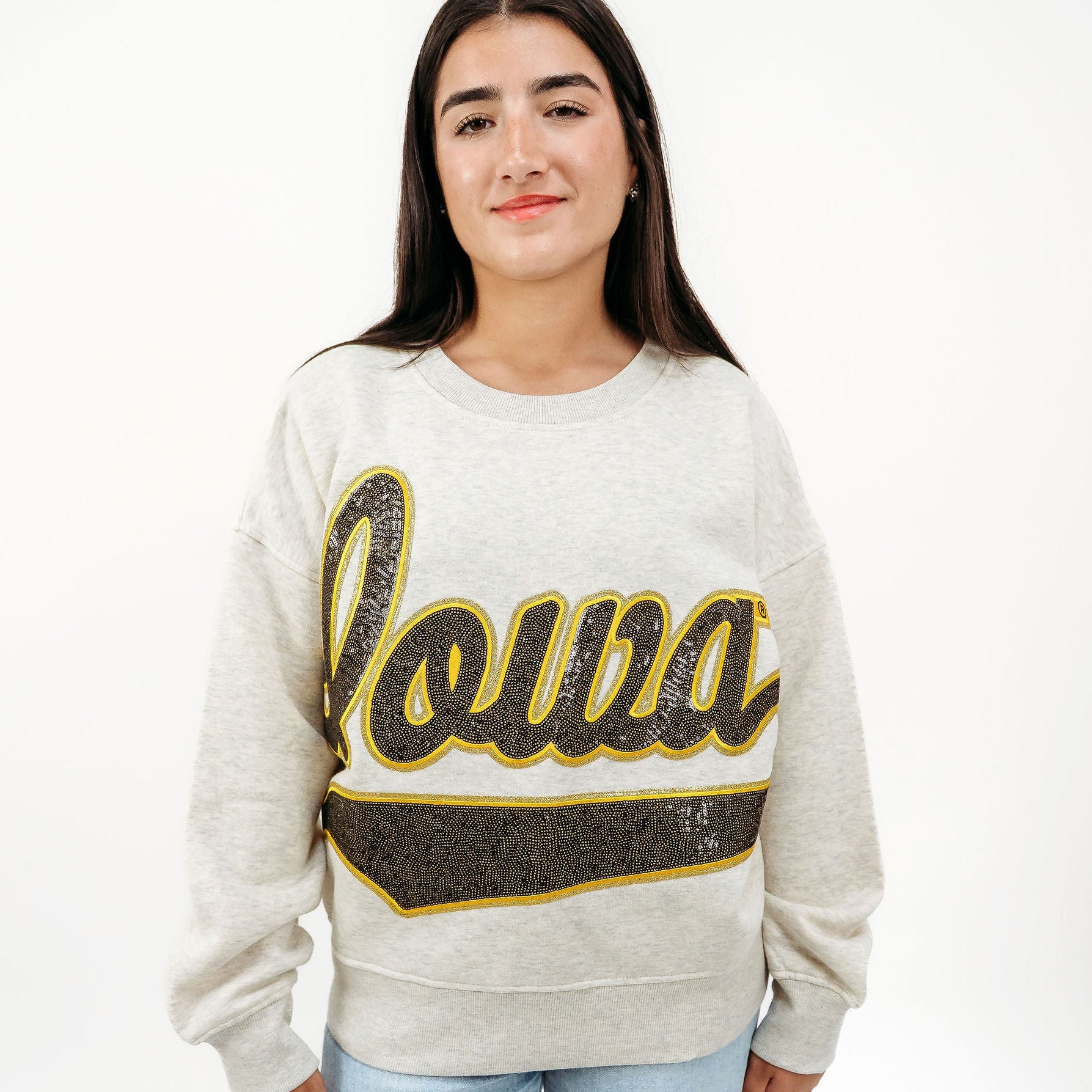 Iowa Hawkeyes Athletic Sequin Slouchy Crewneck