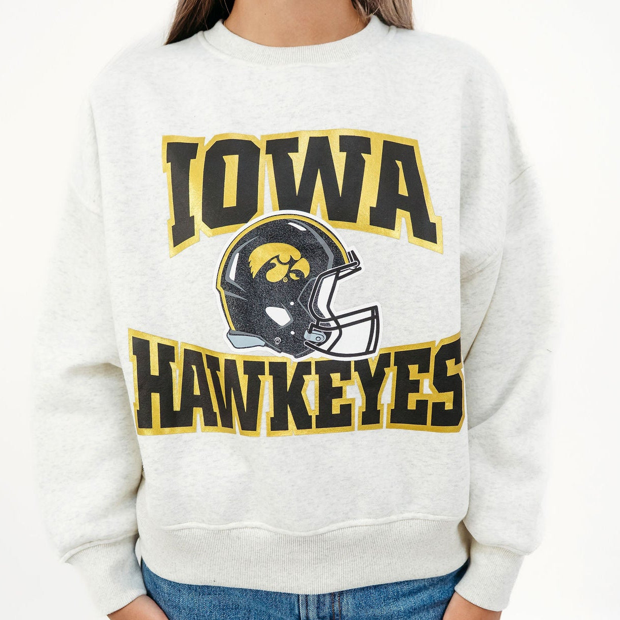 Iowa Hawkeyes Glitter Football Slouchy Crewneck Sweatshirt
