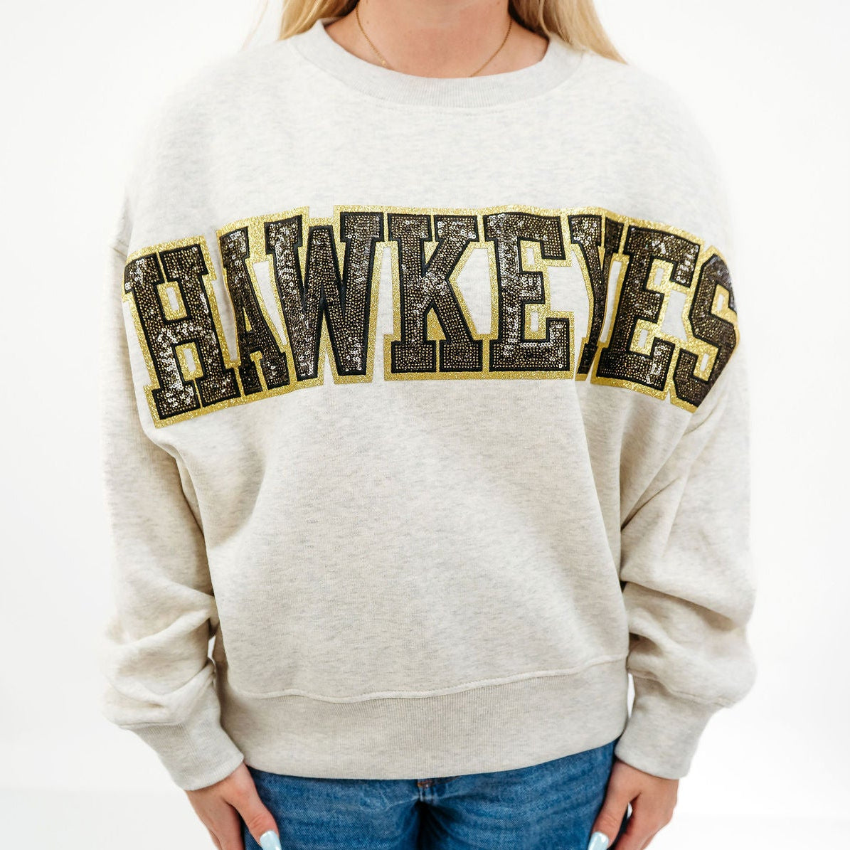 Iowa Hawkeyes Sequin Slouchy Crewneck Sweatshirt