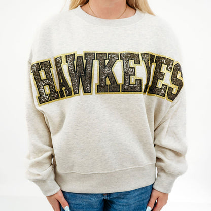 Iowa Hawkeyes Sequin Slouchy Crewneck Sweatshirt