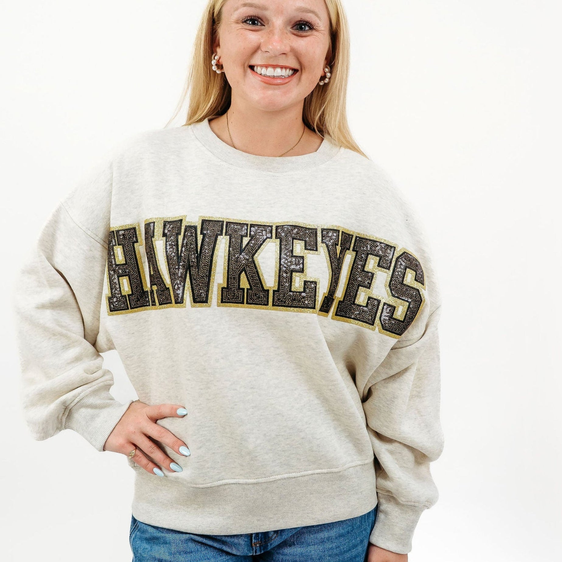 Iowa Hawkeyes Sequin Slouchy Crewneck
