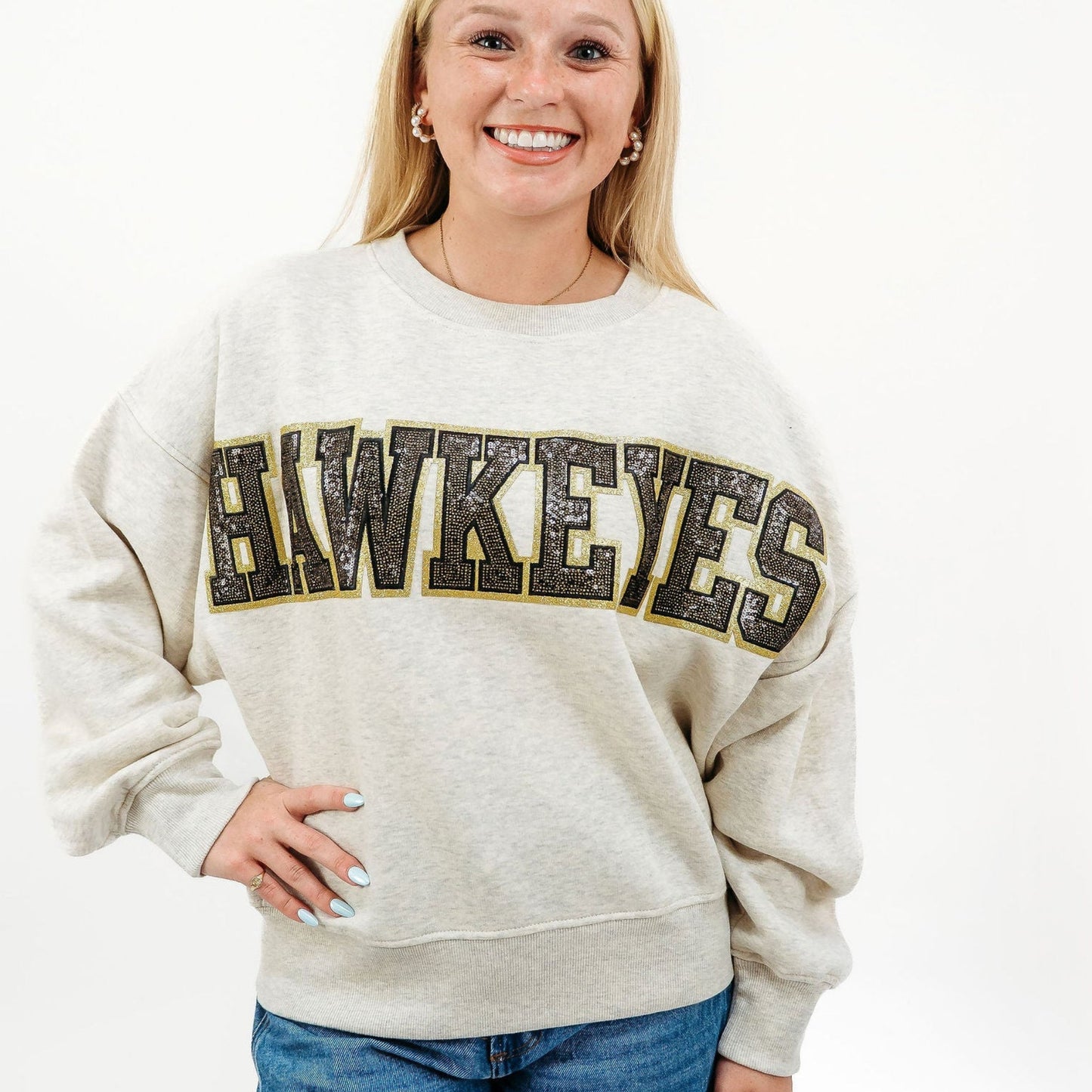 Iowa Hawkeyes Sequin Slouchy Crewneck Sweatshirt