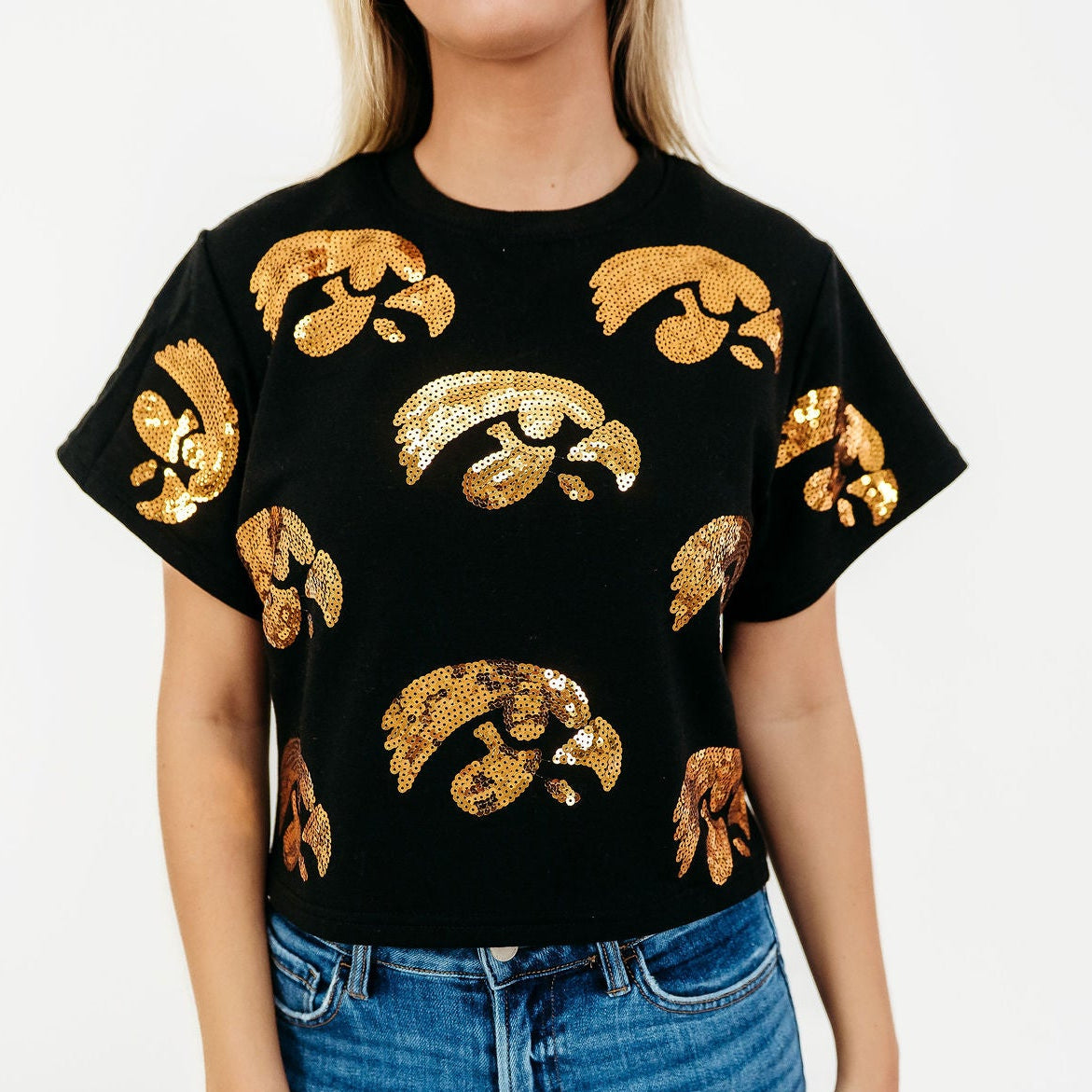 Iowa Hawkeyes Tigerhawk Full Coverage Sequin Tee