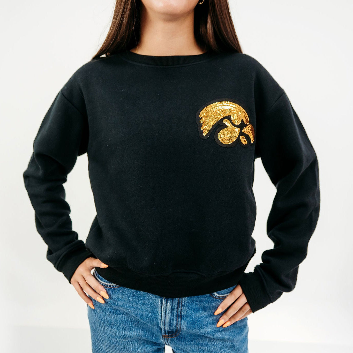 Iowa Hawkeyes Logo Sequin Patch Crewneck