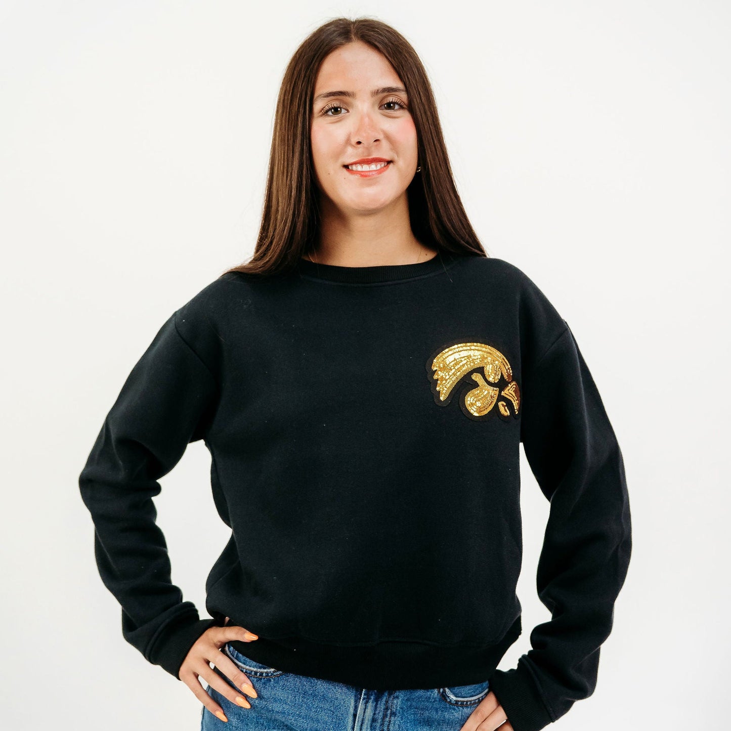 Iowa Hawkeyes Logo Sequin Patch Crewneck