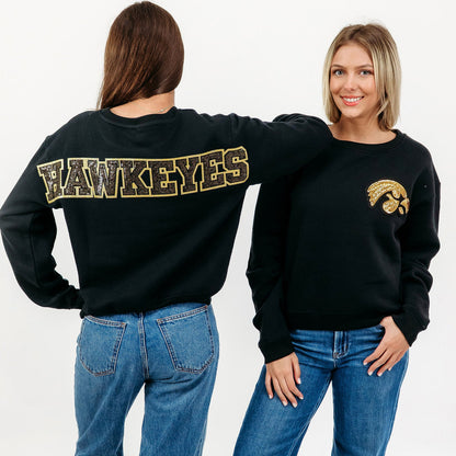Iowa Hawkeyes Logo Sequin Patch Crewneck