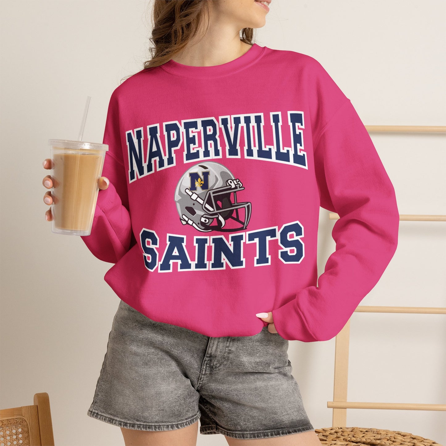 Saints Personalized Pink Football Mom Crewneck