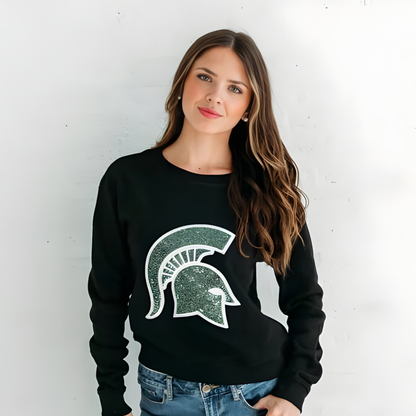 Michigan State Spartan Sequin Crewneck. Michigan Game Day Apparel.