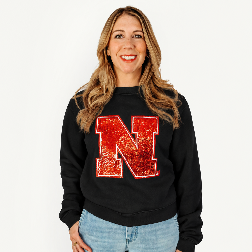Nebraska Sequin Logo Crewneck