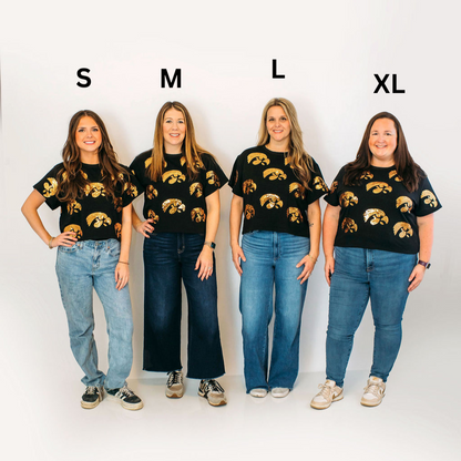 Iowa Hawkeyes Tigerhawk Full Coverage Sequin Tee